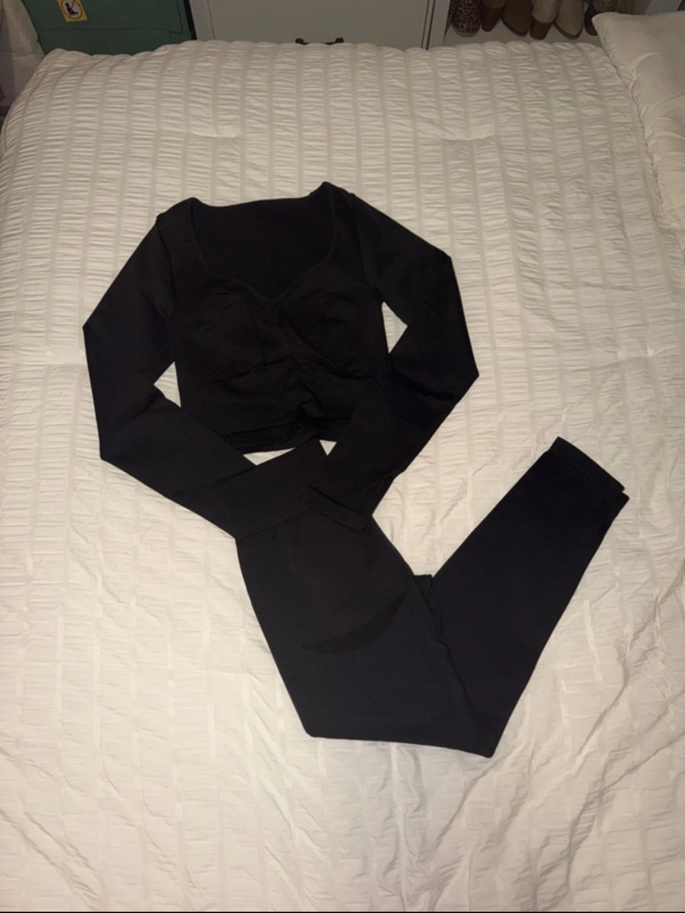 Black Long Sleeve Crop Top and Matching Leggings Set